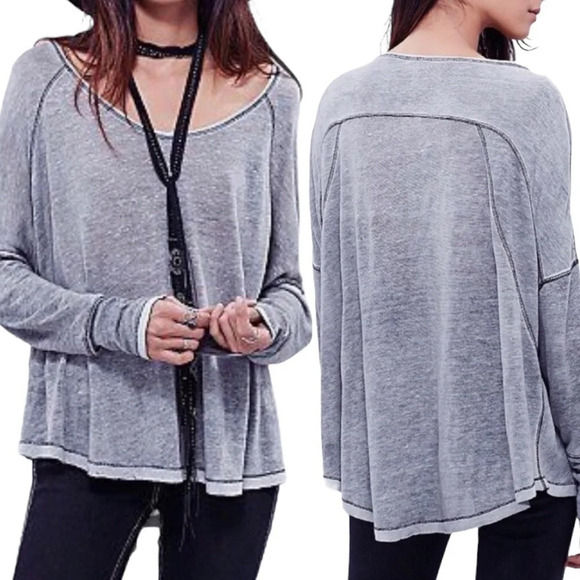 WE THE FREE People Linen Blend Oversized Off The Shoulder Slub Dolman Shirt - Picture 3 of 9